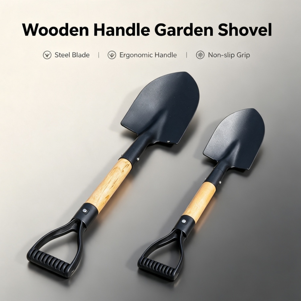 Gardening Tools Spade - Natural Wood Handle Anti-Corrosion Steel Shovel,