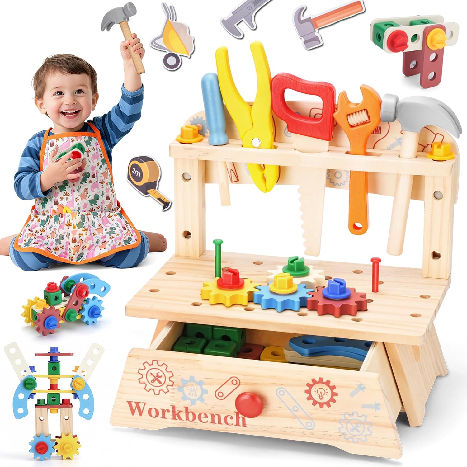 Wooden Tool Bench for Kids,Mon - Gardening Tools For Toddlers 评论和价格