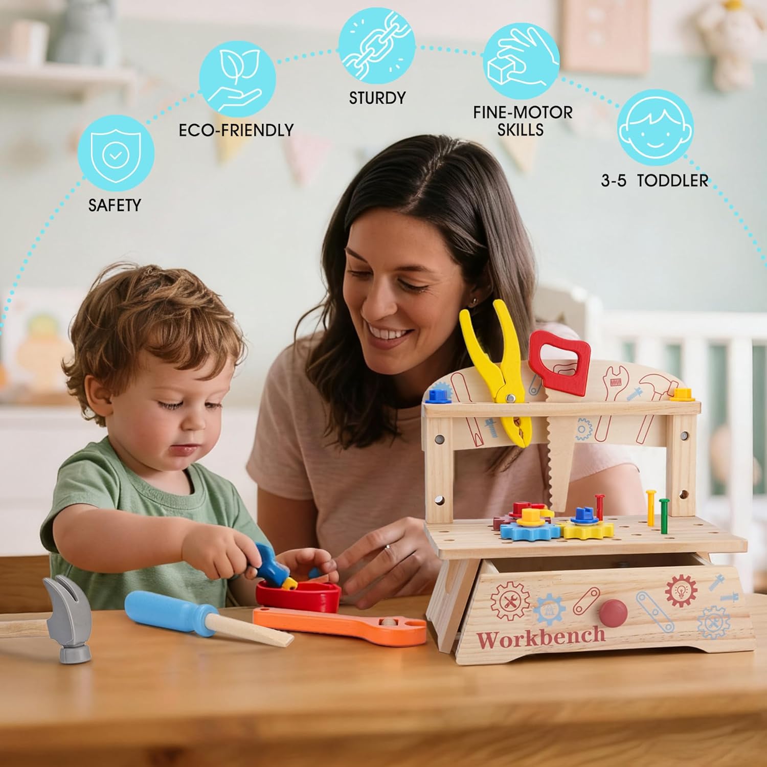 Wooden Tool Bench for Kids,Mon - Gardening Tools For Toddlers 评论和价格